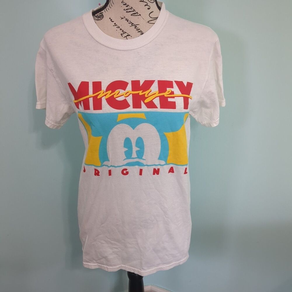 Mickey Mouse Original T Shirt Adult small Disney Spellout 90's Colorful Teal